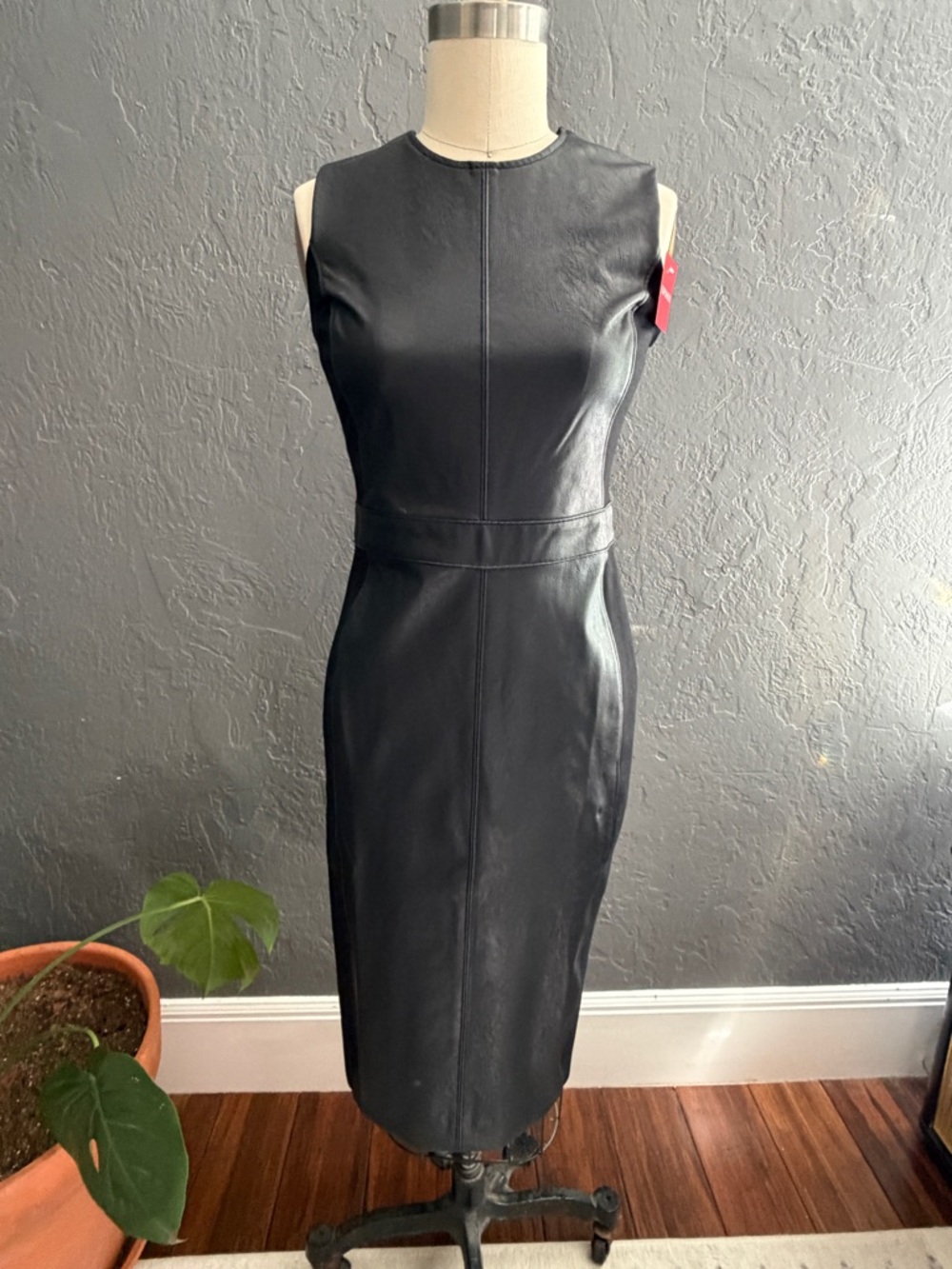 SPANX Faux Leather Midi Dress – Black – Size Small
